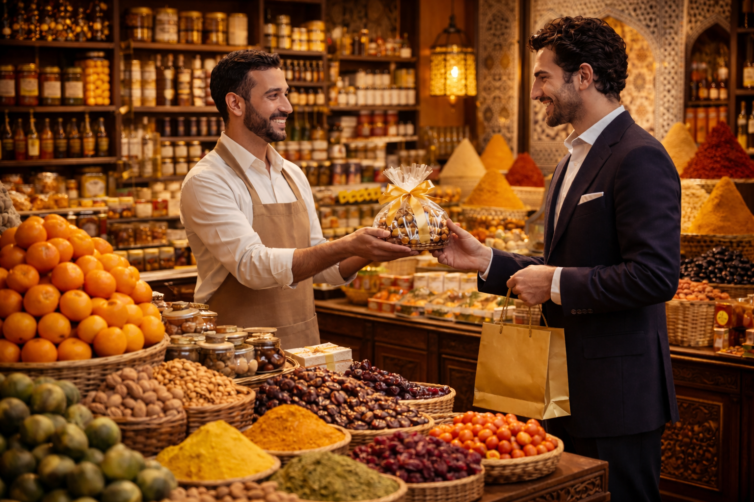 Visuel premium d’épicerie moderne avec produits marocains
