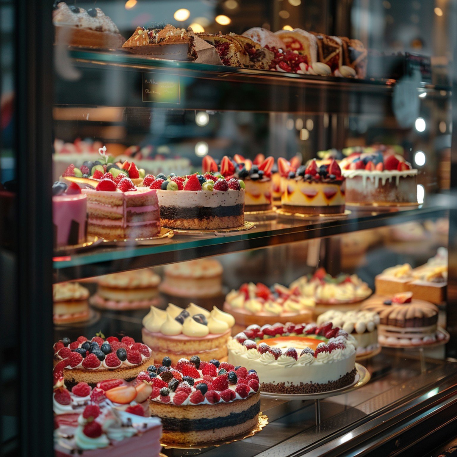 Vitrine pâtisserie avec gâteaux