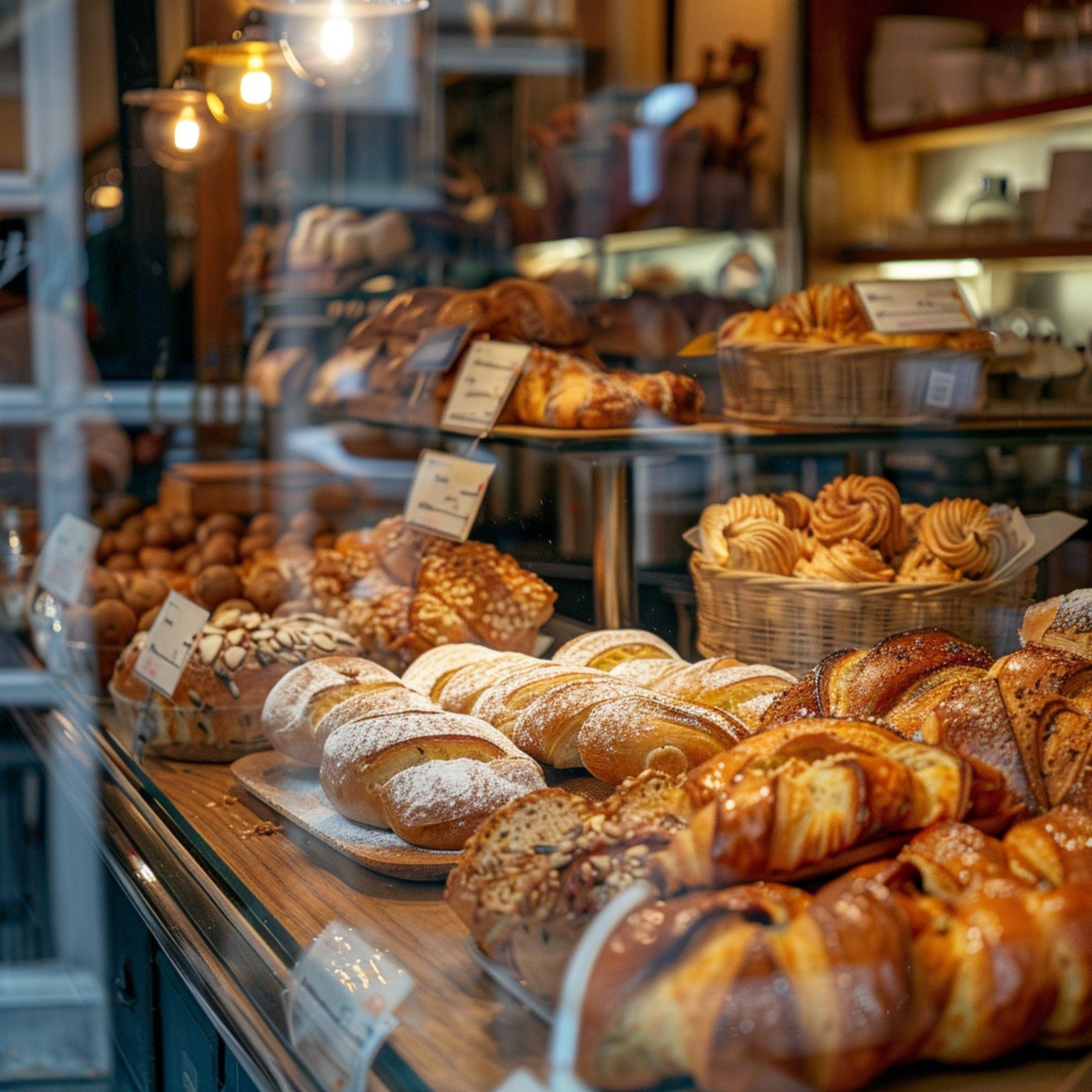 Vitrine de boulangerie avec viennoiseries