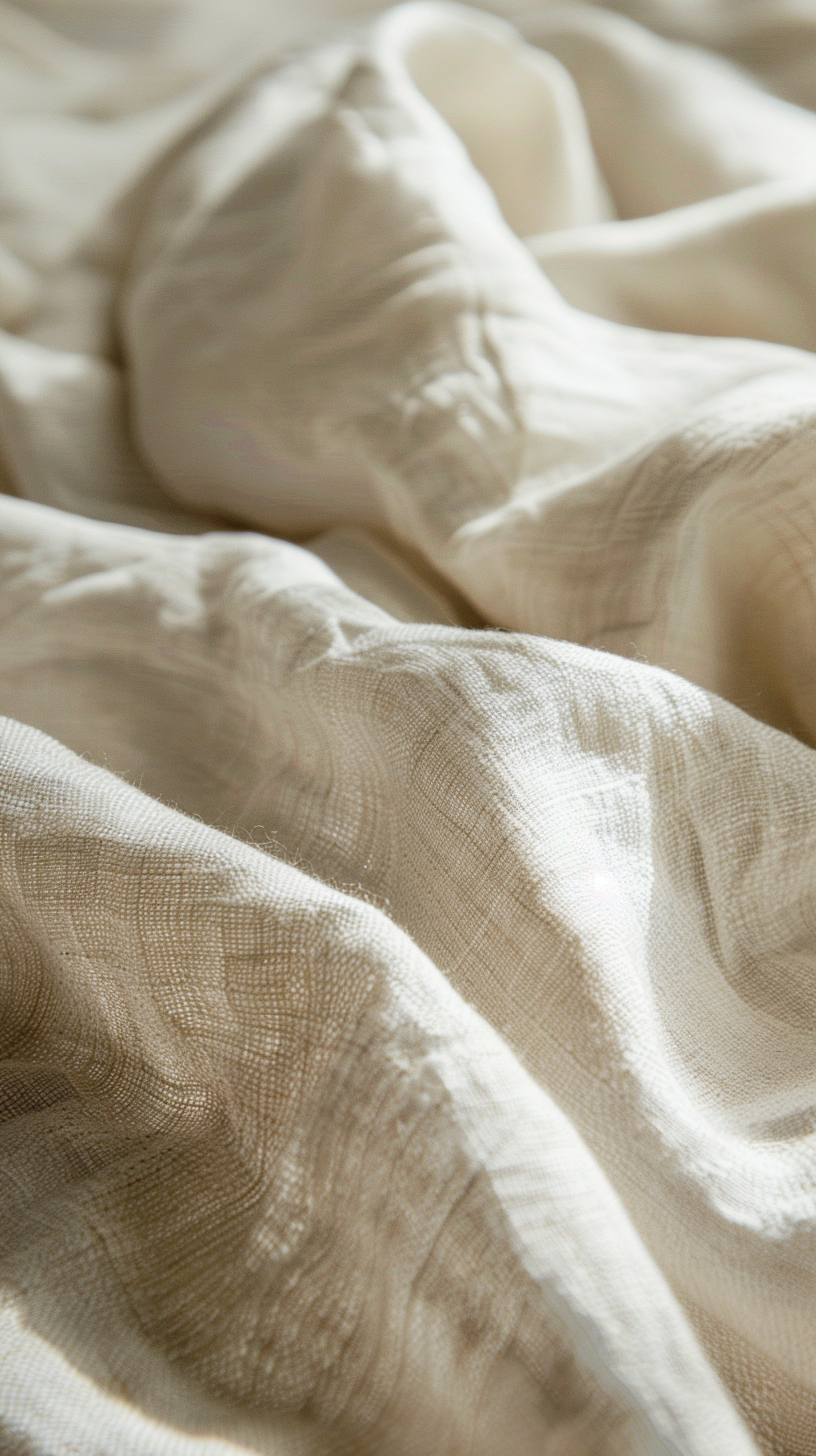 Gros plan sur linge de lit naturel dans une chambre d’hôtel